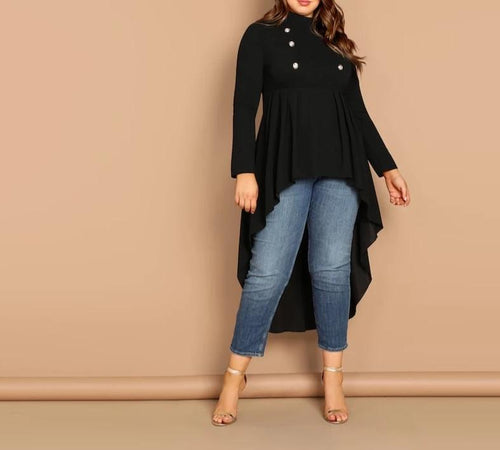 Double Button Salute Dip hem top long-sleeve