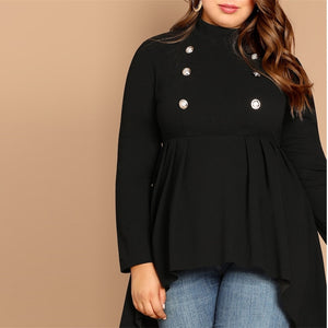 Double Button Salute Dip hem top long-sleeve