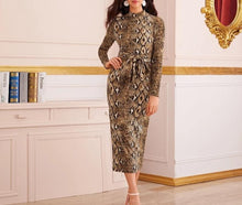 Load image into Gallery viewer, Hissss! snakeskin print belted dress