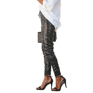 Shine On tuxedo trim sequin pencil pants