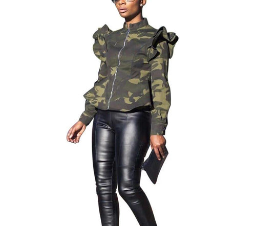 Ready for War ruffled camo jacket