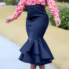 Load image into Gallery viewer, Follow the Leader trumpet ruffle midi pencil skirt