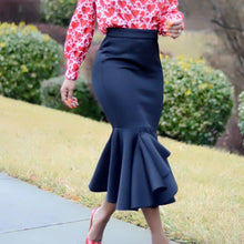 Load image into Gallery viewer, Follow the Leader trumpet ruffle midi pencil skirt