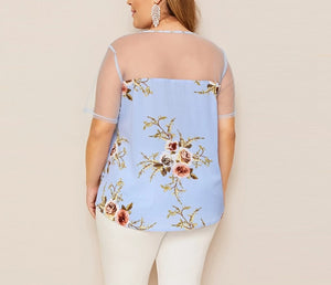 Sheer Beauty Mesh and Floral Print Blouse