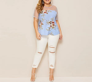 Sheer Beauty Mesh and Floral Print Blouse