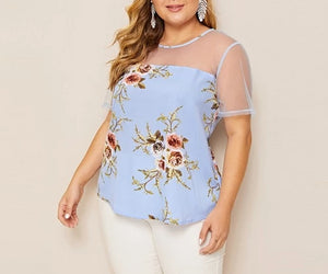 Sheer Beauty Mesh and Floral Print Blouse